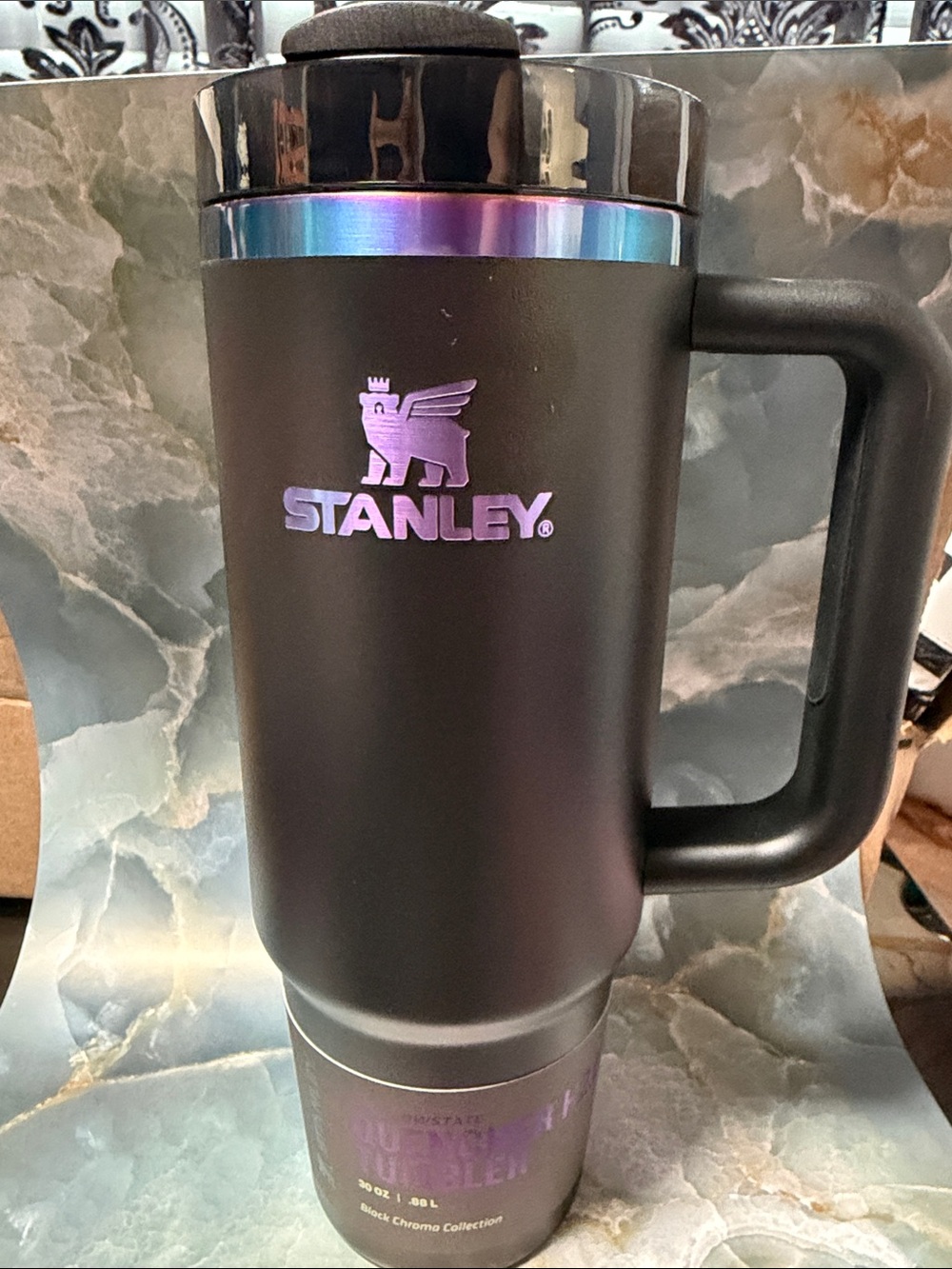 Stanley Limited Edition Black Chroma Travel Mug w/ Iridescent Purple Logo & Trim